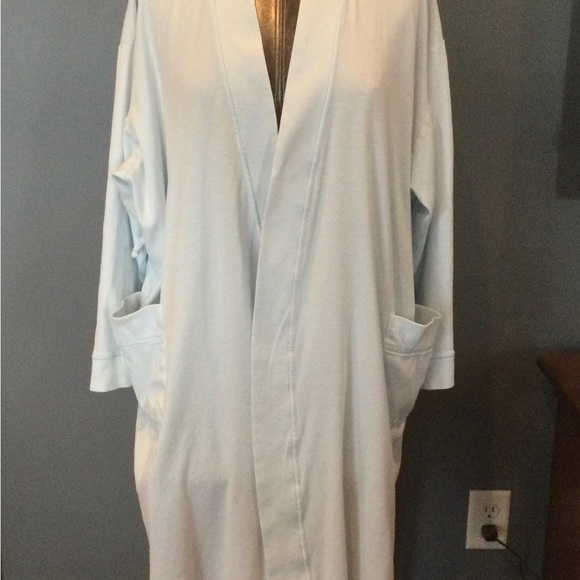 p. jamas Blue Pima Cotton Wrap Robe - Picture 2 of 7